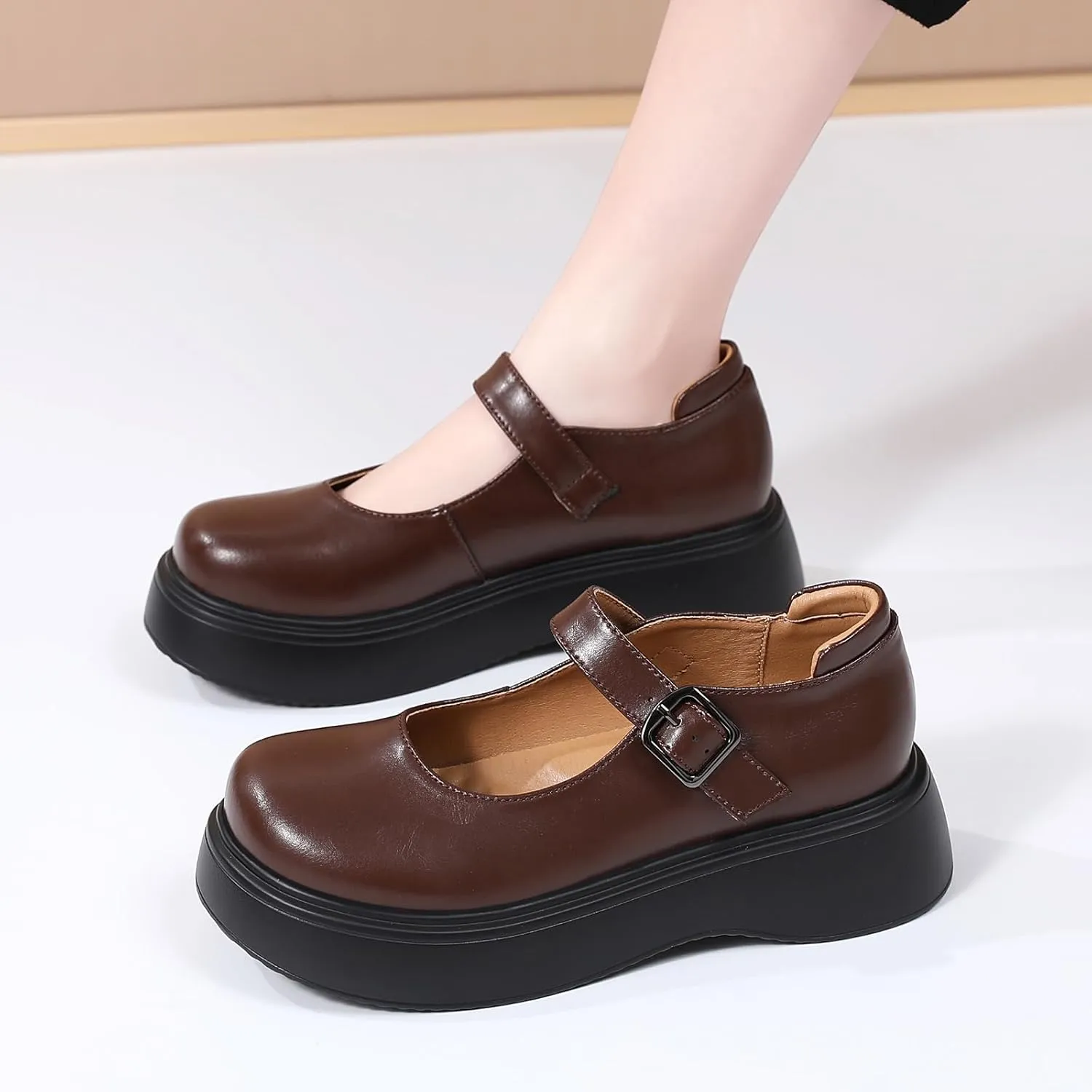 Mary Jane Shoes Women Chunky Mary Janes for Women Ladies Platform Flats Comfortable Low Heels Dressy Pumps Casual Work Shoes