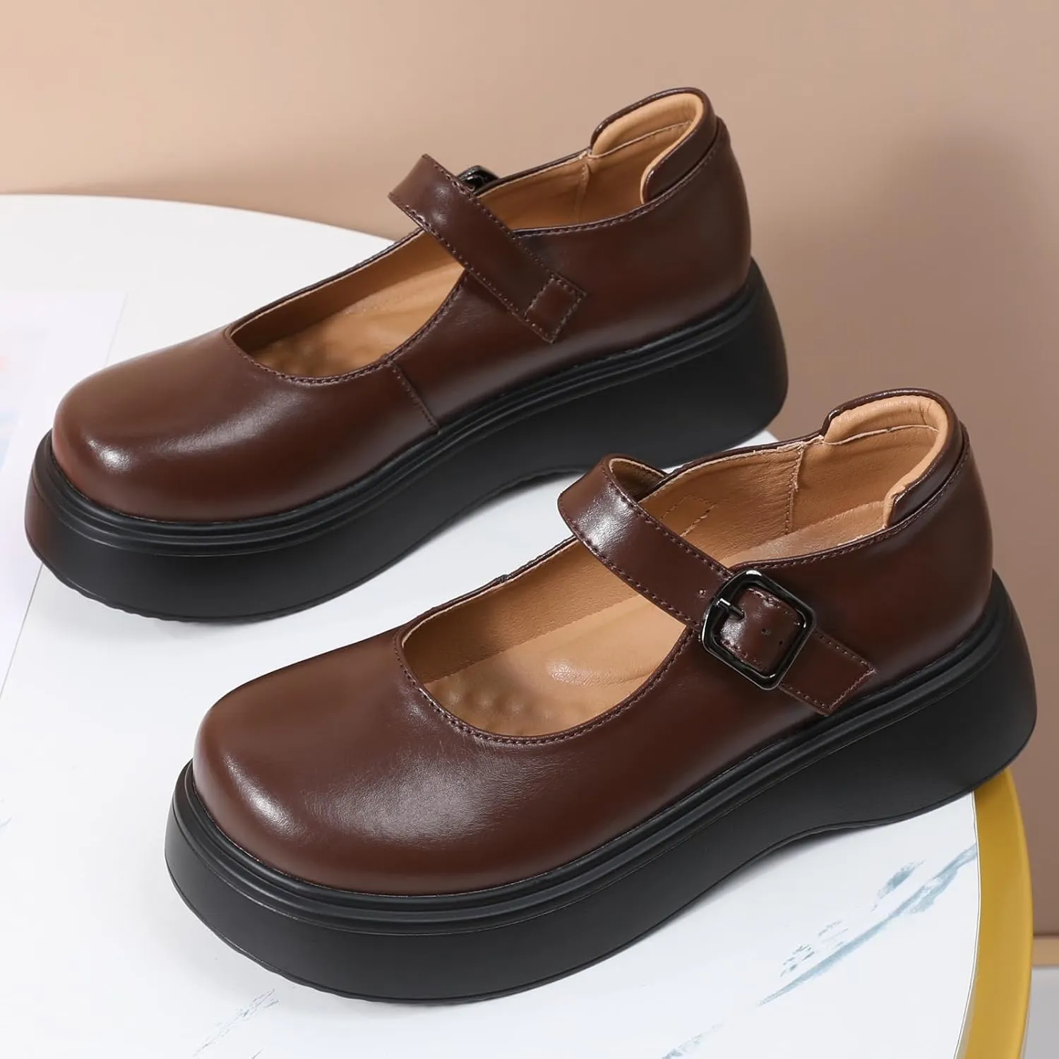 Mary Jane Shoes Women Chunky Mary Janes for Women Ladies Platform Flats Comfortable Low Heels Dressy Pumps Casual Work Shoes