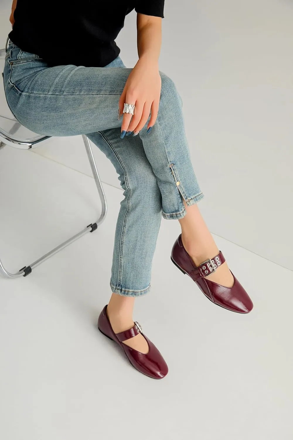 Mary Janes Flats for Women Round Toe Stylish Women's Ballet Flats Shoes for Casual Party Ball Wedding