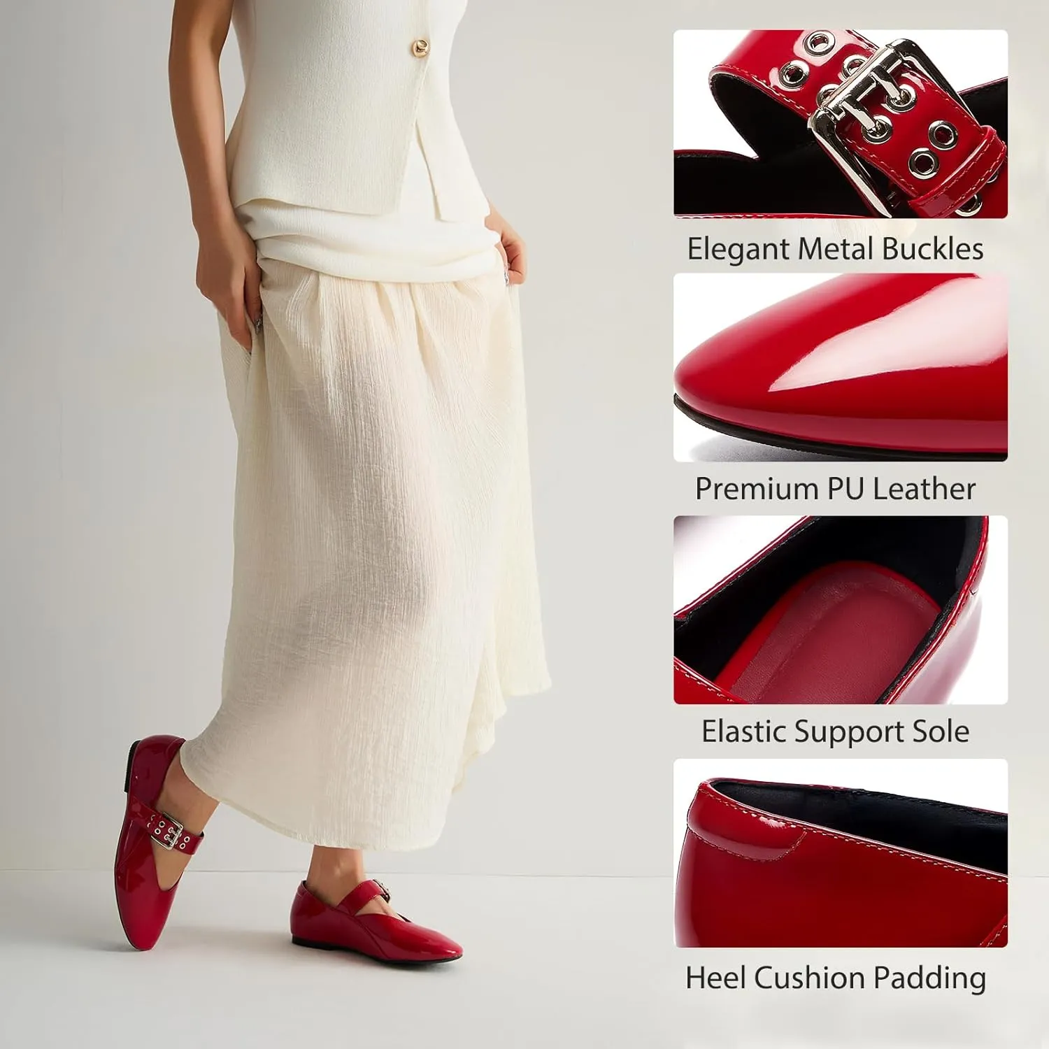 Mary Janes Flats for Women Round Toe Stylish Women's Ballet Flats Shoes for Casual Party Ball Wedding