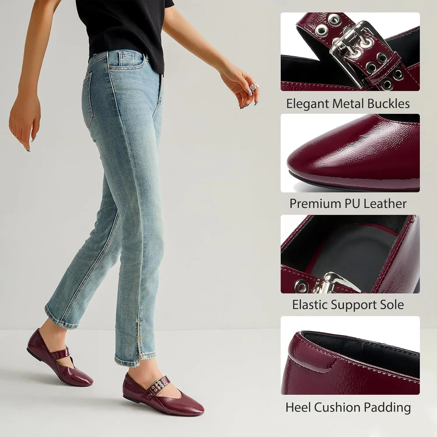 Mary Janes Flats for Women Round Toe Stylish Women's Ballet Flats Shoes for Casual Party Ball Wedding