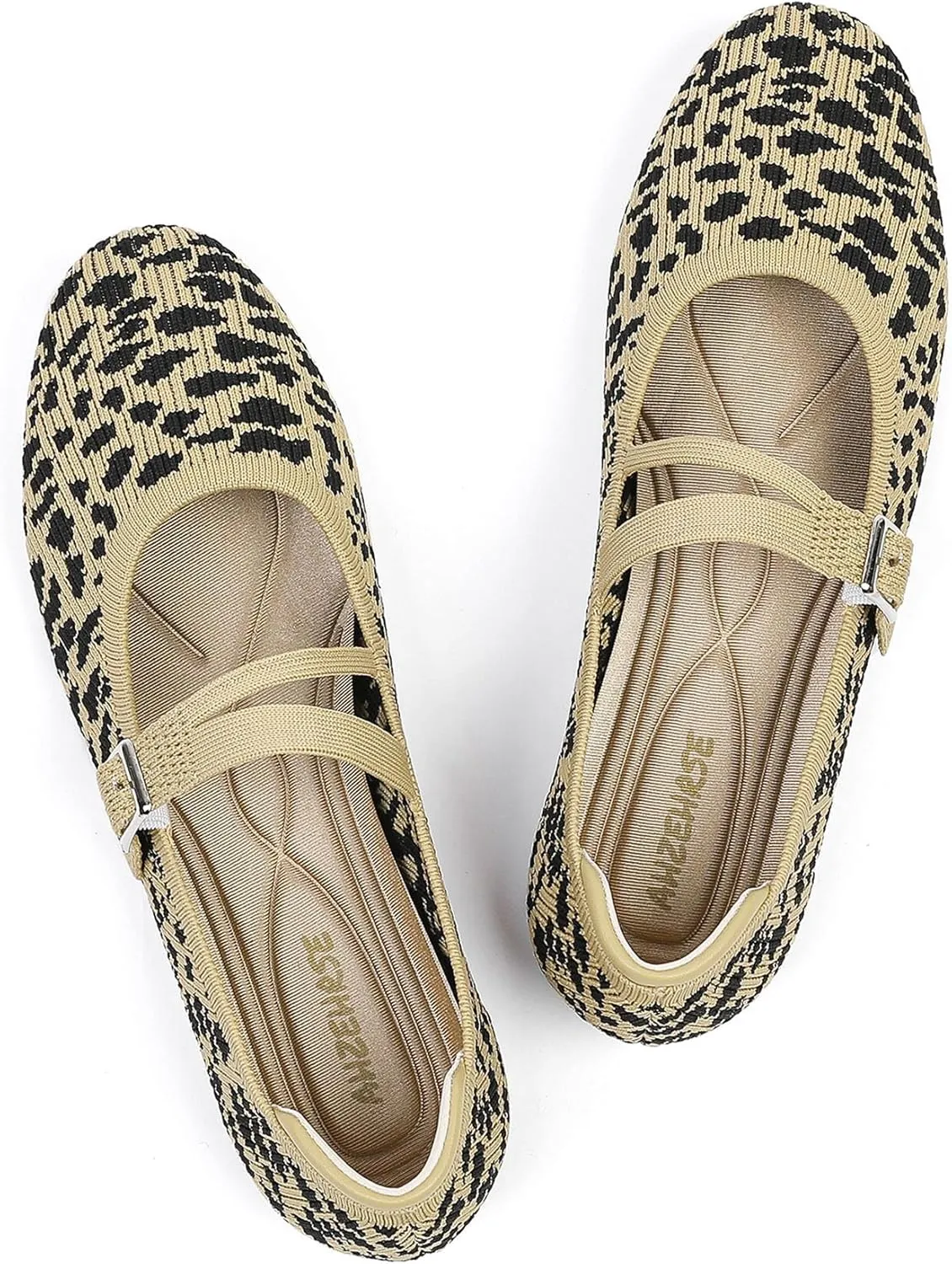 Mary Janes for Women Ballet Flats Comfortable Round Toe Knit Slip On Flats Adjustable Straps Casual Work Dress Flats Shoes