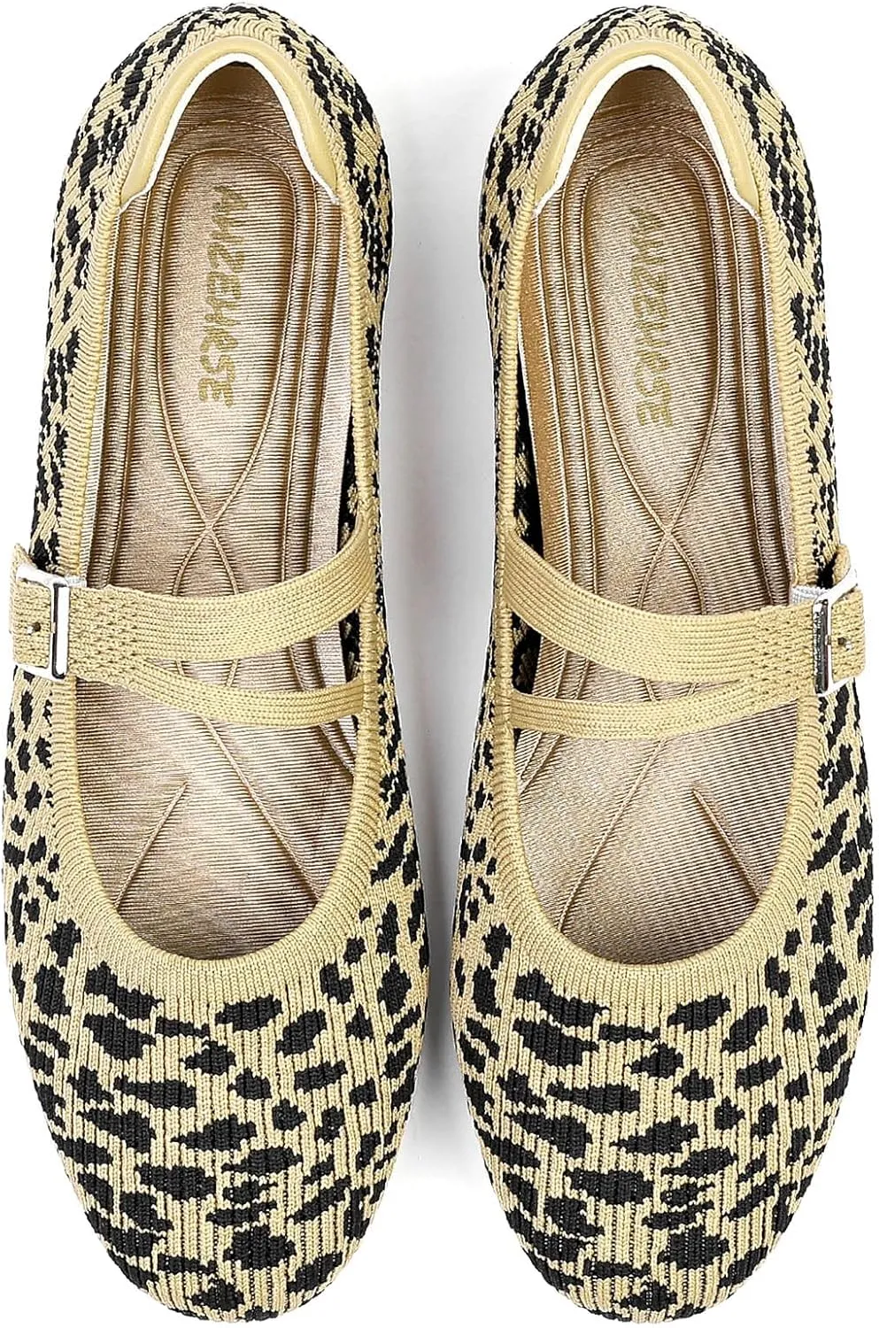 Mary Janes for Women Ballet Flats Comfortable Round Toe Knit Slip On Flats Adjustable Straps Casual Work Dress Flats Shoes