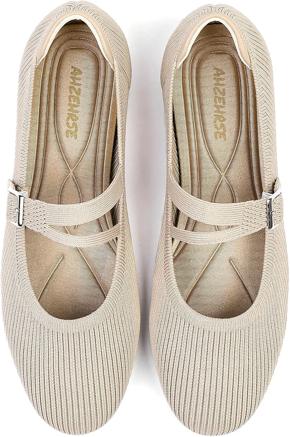 Mary Janes for Women Ballet Flats Comfortable Round Toe Knit Slip On Flats Adjustable Straps Casual Work Dress Flats Shoes