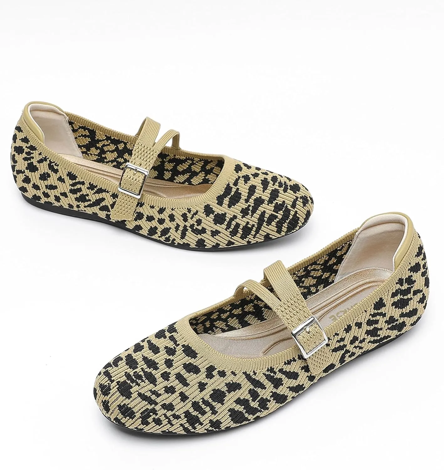 Mary Janes for Women Ballet Flats Comfortable Round Toe Knit Slip On Flats Adjustable Straps Casual Work Dress Flats Shoes