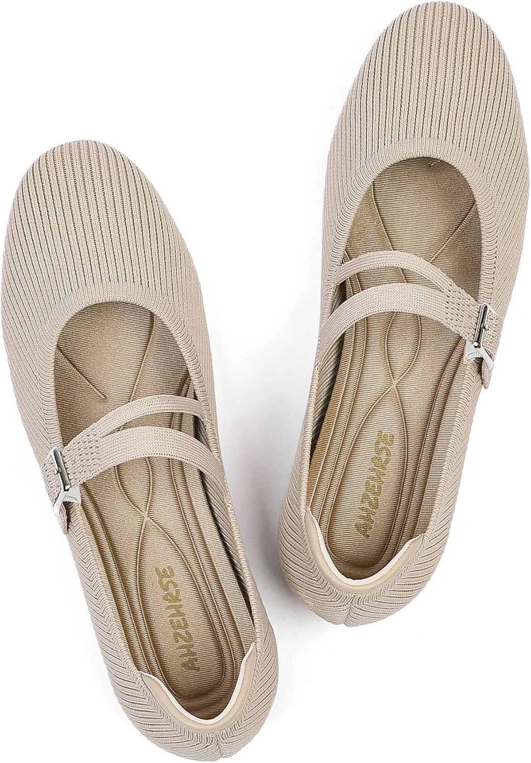 Mary Janes for Women Ballet Flats Comfortable Round Toe Knit Slip On Flats Adjustable Straps Casual Work Dress Flats Shoes