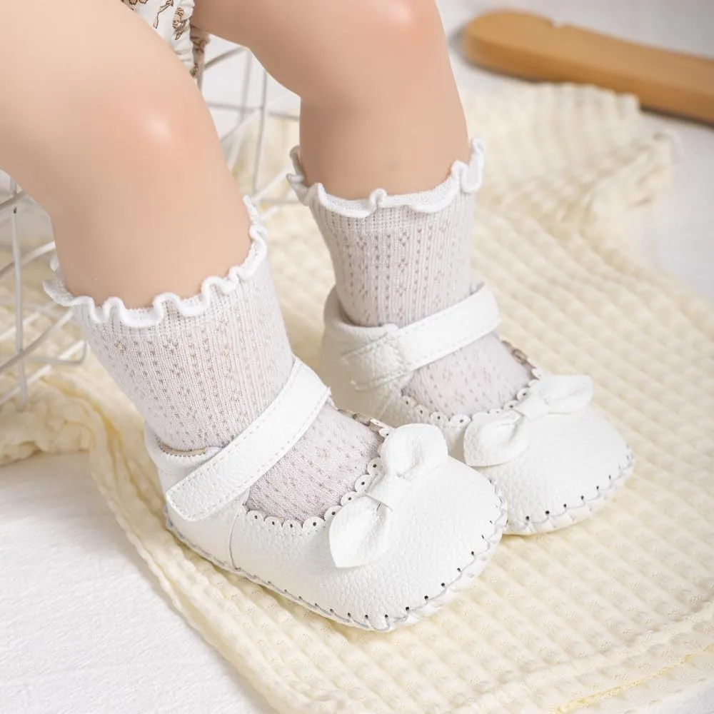 Meckior Infant Baby Girls Boys Handmade Princess Flats Toddler First Walkers Soft PU Leather Non-Slip Crib Wedding Dress Shoes