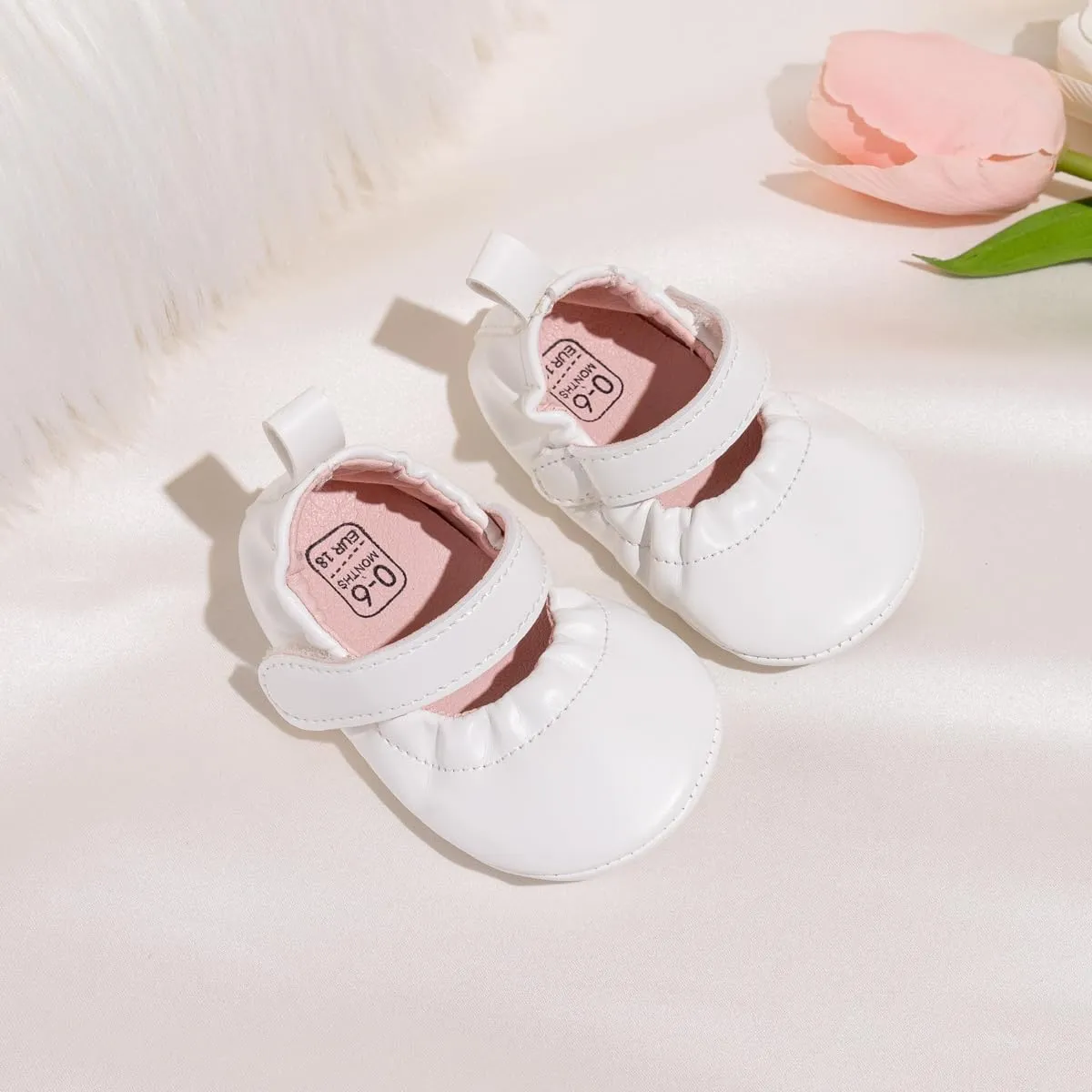 Meckior Infant Baby Girls Boys Handmade Princess Flats Toddler First Walkers Soft PU Leather Non-Slip Crib Wedding Dress Shoes