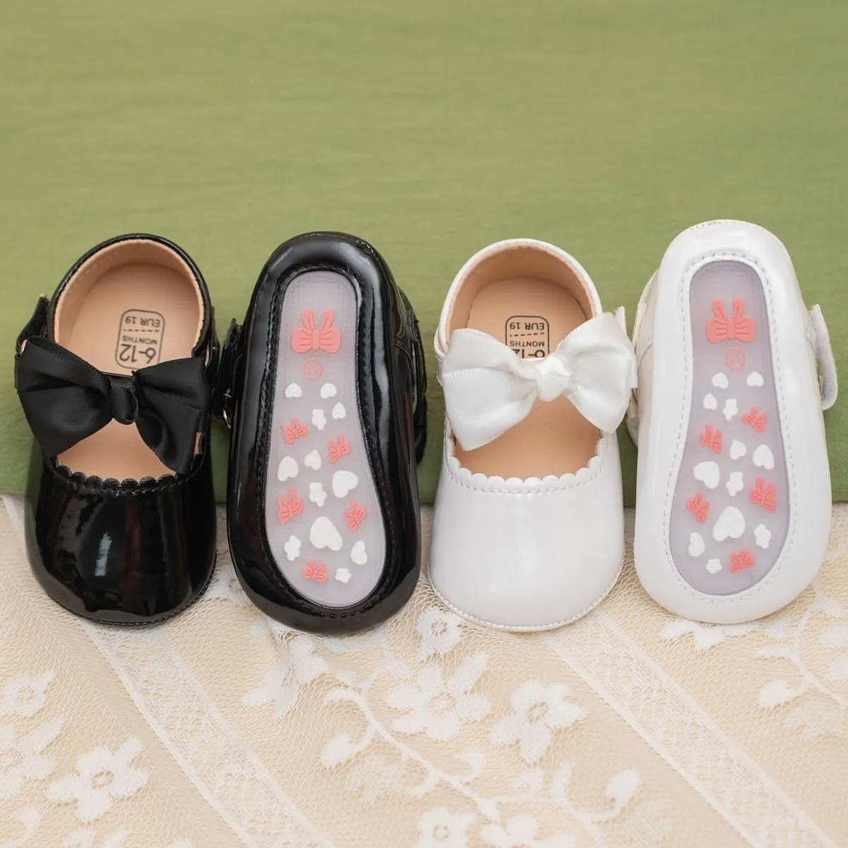 Meckior Infant Baby Girls Boys Handmade Princess Flats Toddler First Walkers Soft PU Leather Non-Slip Crib Wedding Dress Shoes