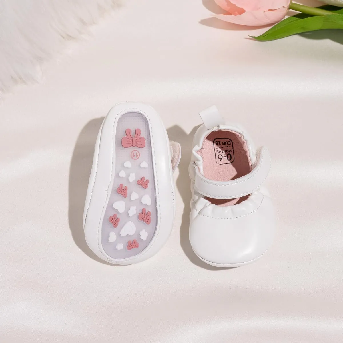 Meckior Infant Baby Girls Boys Handmade Princess Flats Toddler First Walkers Soft PU Leather Non-Slip Crib Wedding Dress Shoes