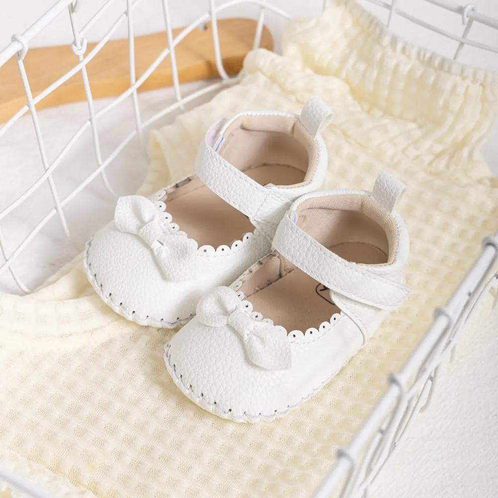 Meckior Infant Baby Girls Boys Handmade Princess Flats Toddler First Walkers Soft PU Leather Non-Slip Crib Wedding Dress Shoes
