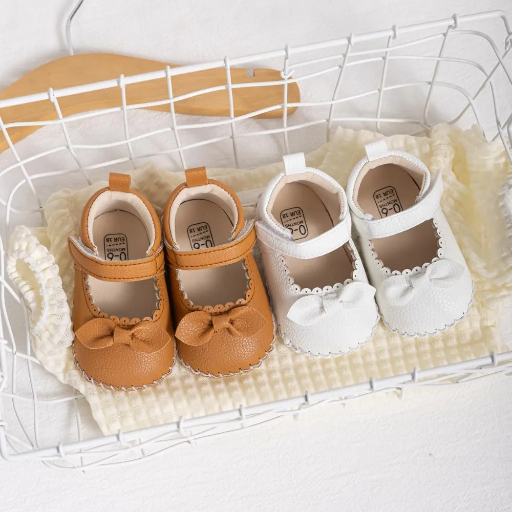 Meckior Infant Baby Girls Boys Handmade Princess Flats Toddler First Walkers Soft PU Leather Non-Slip Crib Wedding Dress Shoes