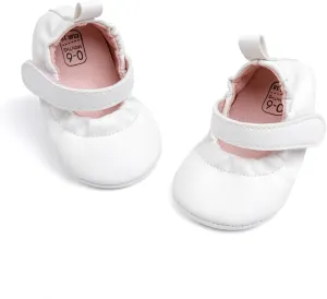 Meckior Infant Baby Girls Boys Handmade Princess Flats Toddler First Walkers Soft PU Leather Non-Slip Crib Wedding Dress Shoes
