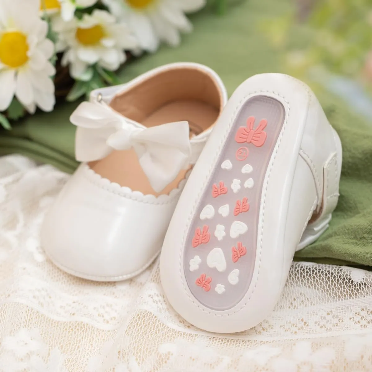 Meckior Infant Baby Girls Boys Handmade Princess Flats Toddler First Walkers Soft PU Leather Non-Slip Crib Wedding Dress Shoes