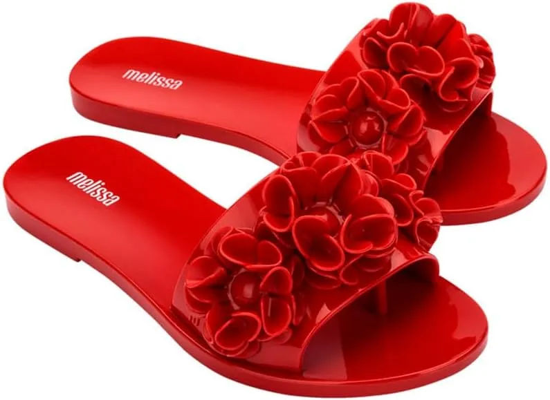 Melissa Babe Springtime Slides for Women - Feminine & Trendy Jelly Slides with Flower Applique, Dressy Summer Sandals for Women, Adult Jellies, Women's Jelly Shoes, Slip On Sandals