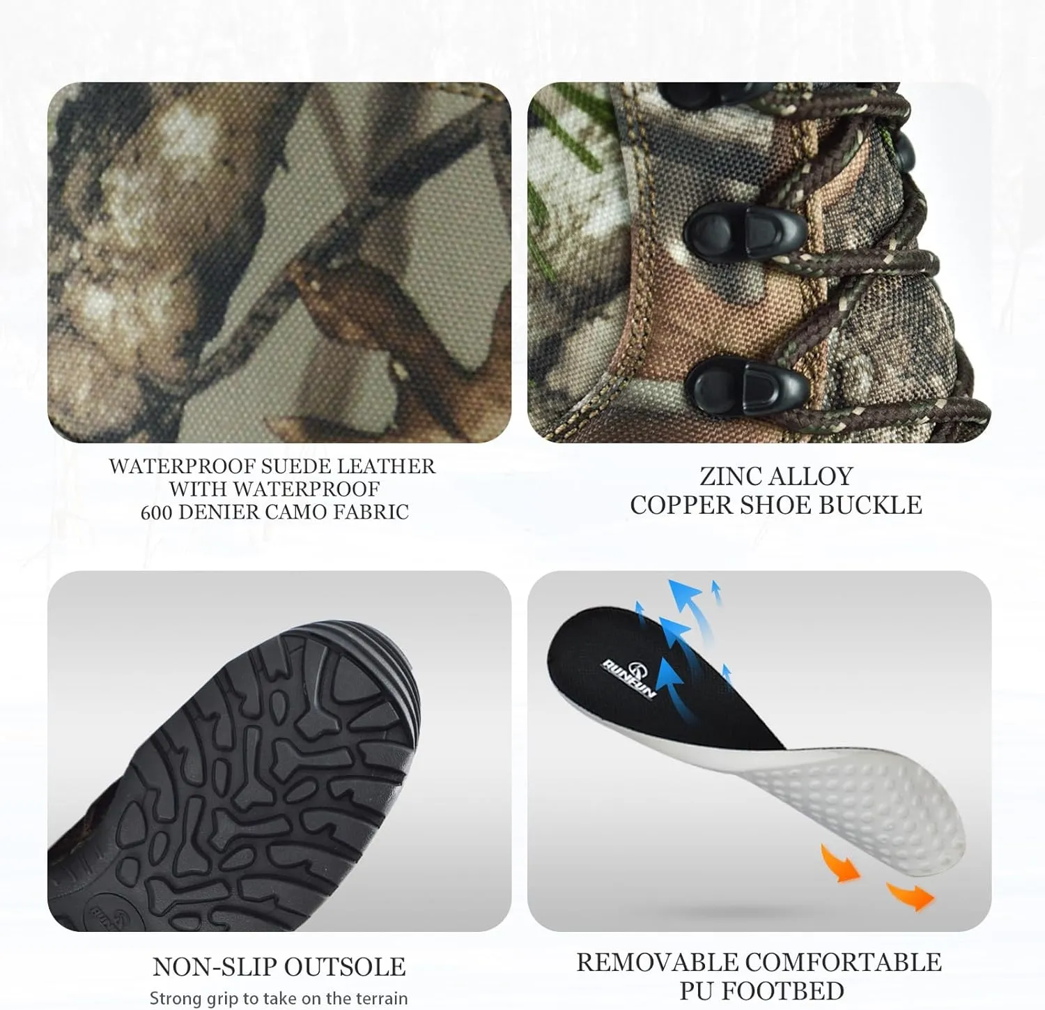 Men's 8" Waterproof Hunting Boots Lightweight Insulated Camo Outdoor Boot, 400g Thinsulate