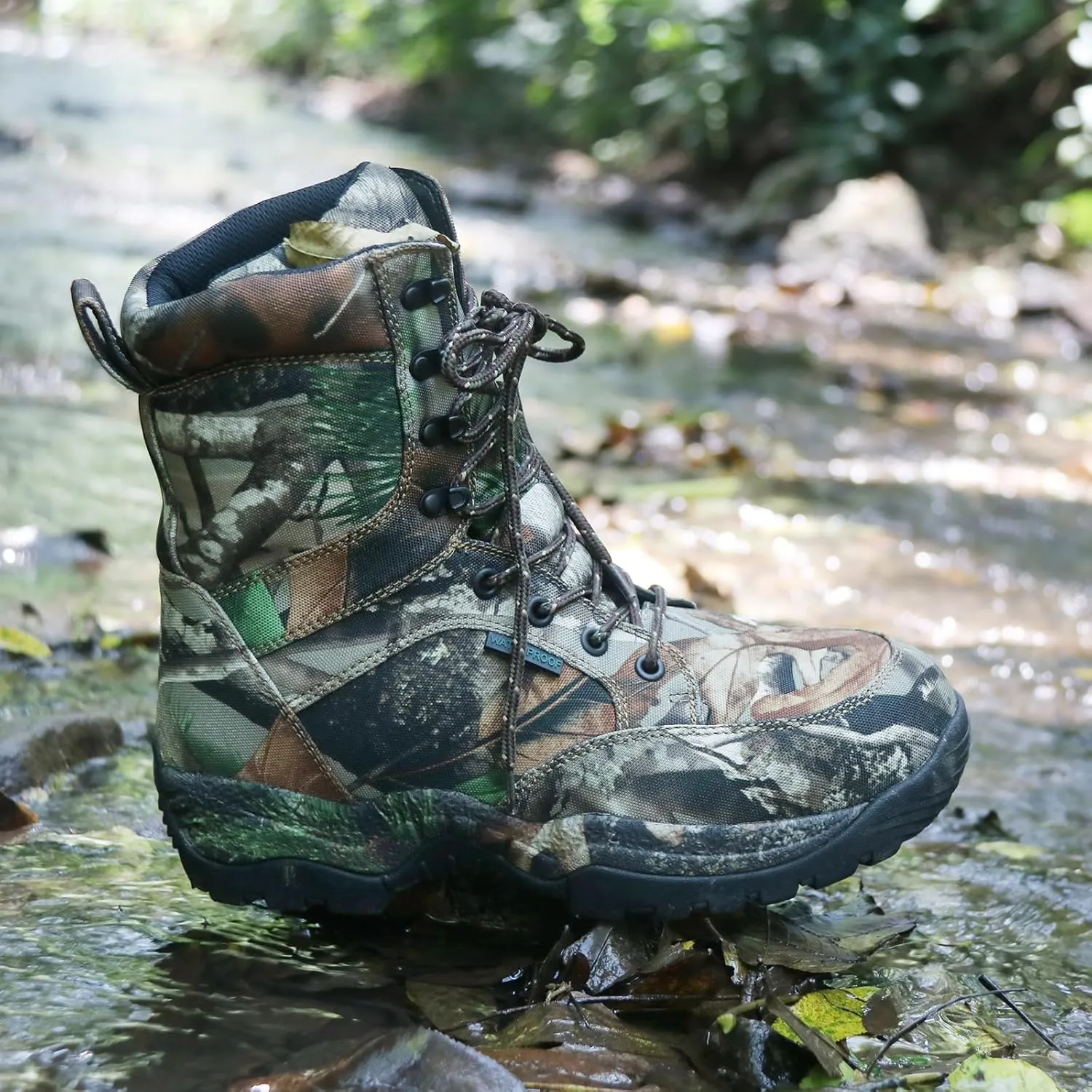 Men's 8" Waterproof Hunting Boots Lightweight Insulated Camo Outdoor Boot, 400g Thinsulate