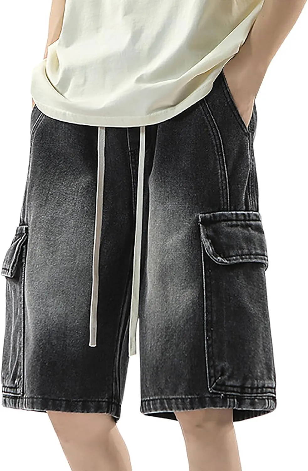 Mens Baggy Denim Jorts Y2K Vintage Loose Hip Hop Jean Shorts Wide Leg Long Jeans Trendy Outfits