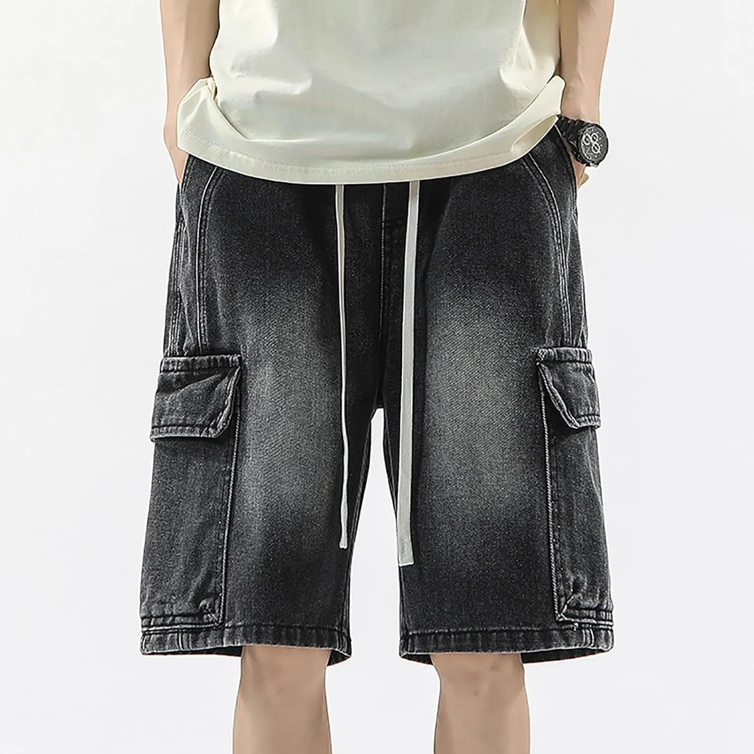 Mens Baggy Denim Jorts Y2K Vintage Loose Hip Hop Jean Shorts Wide Leg Long Jeans Trendy Outfits