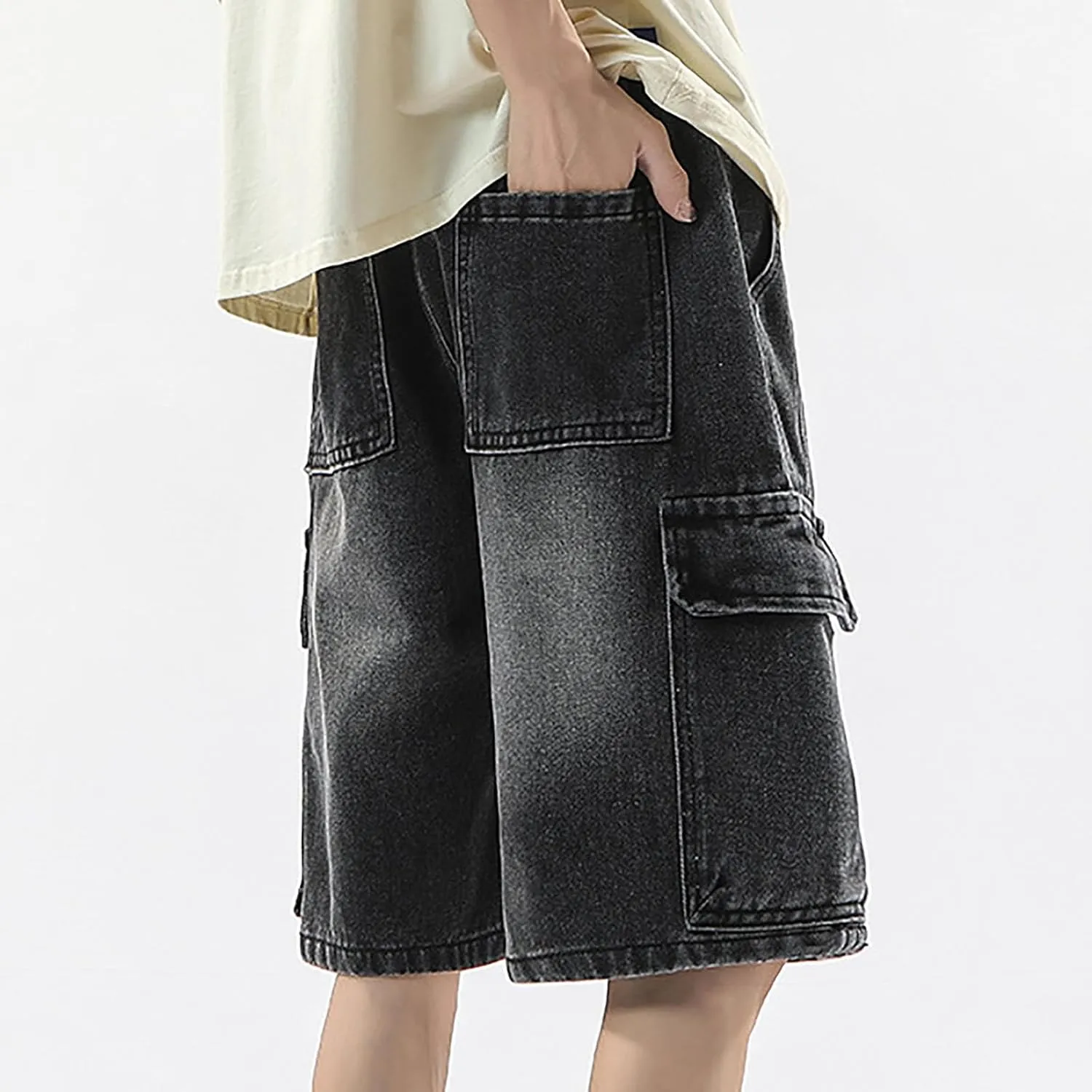 Mens Baggy Denim Jorts Y2K Vintage Loose Hip Hop Jean Shorts Wide Leg Long Jeans Trendy Outfits