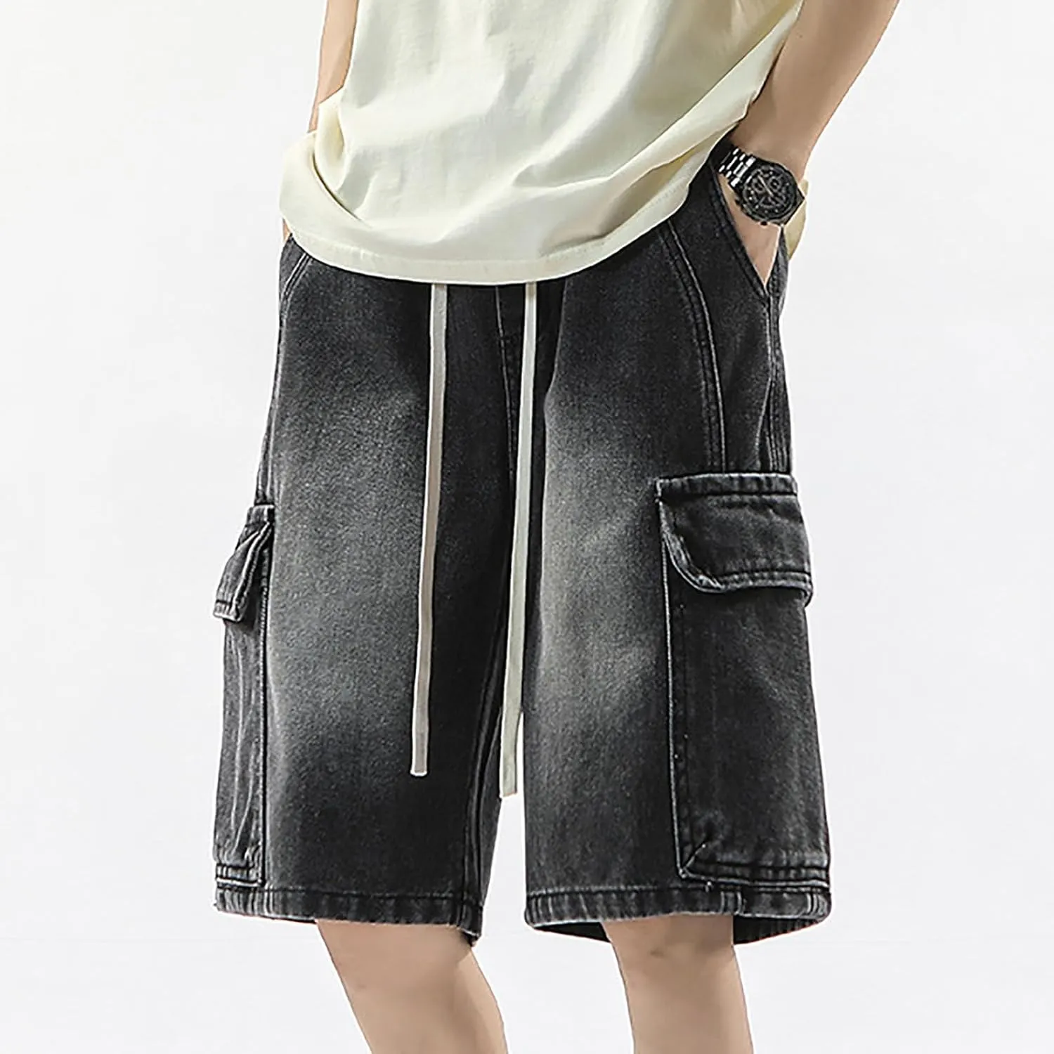 Mens Baggy Denim Jorts Y2K Vintage Loose Hip Hop Jean Shorts Wide Leg Long Jeans Trendy Outfits