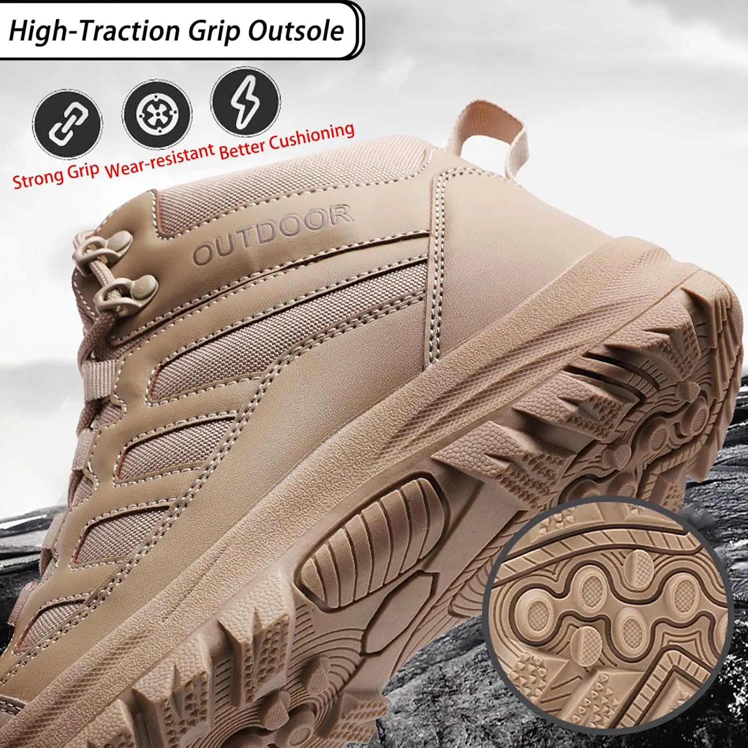 Men's Breathable Waterproof Non-Slip Hiking Boots Leather Lightweight Comfortable Quick Dry Lace-up Outdoor Ankle Boots for Walking Trekking Work Camping