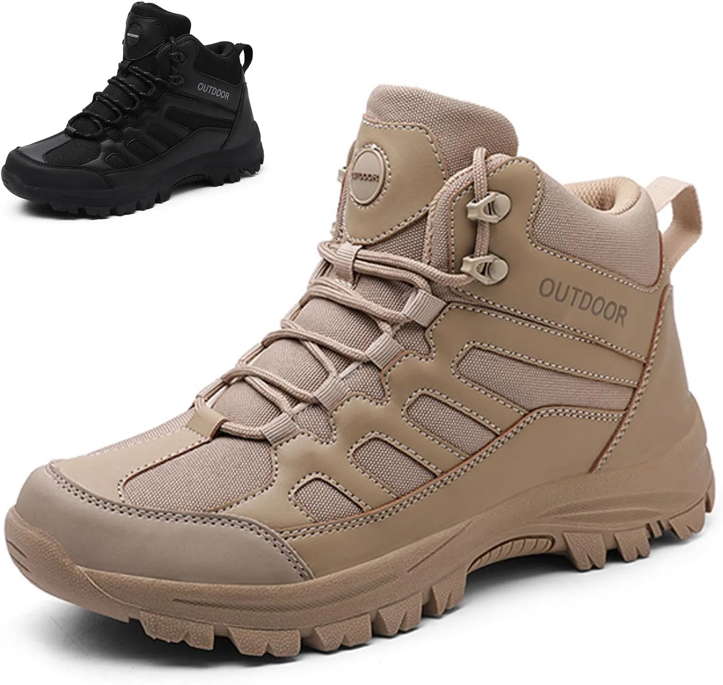 Men's Breathable Waterproof Non-Slip Hiking Boots Leather Lightweight Comfortable Quick Dry Lace-up Outdoor Ankle Boots for Walking Trekking Work Camping