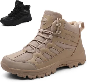 Men's Breathable Waterproof Non-Slip Hiking Boots Leather Lightweight Comfortable Quick Dry Lace-up Outdoor Ankle Boots for Walking Trekking Work Camping