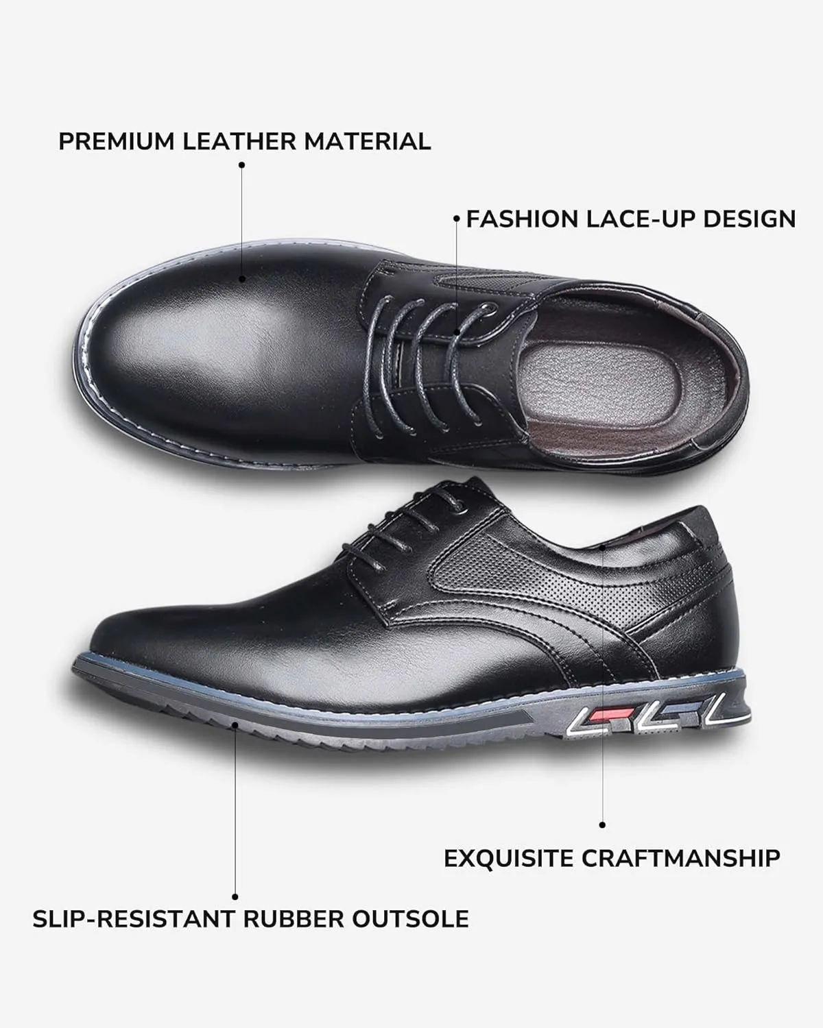 Men’s Dress Shoes No-Stripe Casual Business Oxford Derby Orthopedic Leather Shoes Comfortable Walking Shoes Office Loafers Work Flats