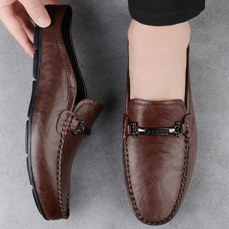 Men's Leather Slip-On Loafers, Half Shoes,Backless Moccasin, Casual Driving Shoes, Brown, Black
