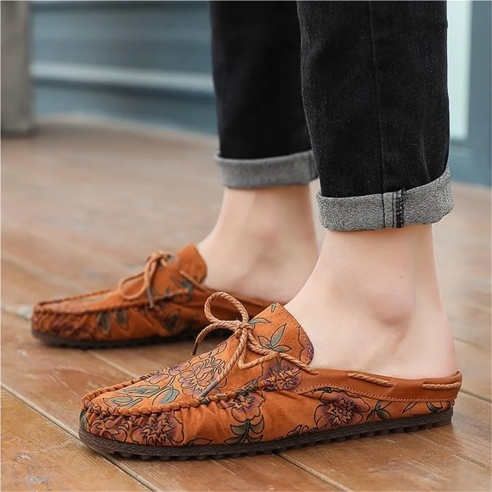 Mens Loafers Shoe Floral Vegan Leather Moccasins Loafers Shoes Lightweight Comfortable Flexible Fashion Outdoor Slip-on