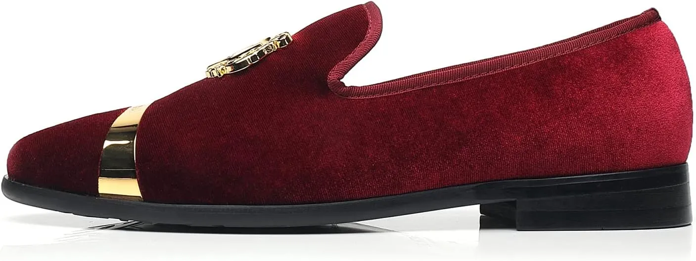 Men's Loafers Velvet Gold Buckle Fashion Handmade Party Wedding Prom Shoes