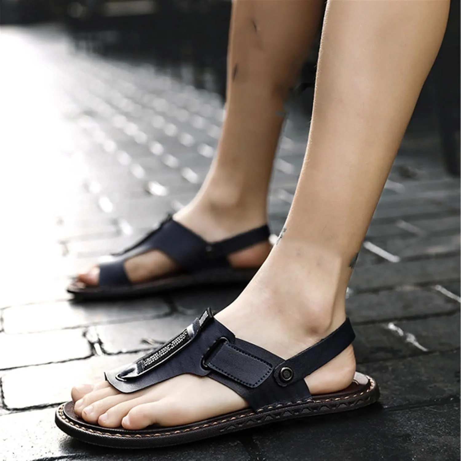 Mens Sandals Slippers, Men Summer Casual Slip-On Breathable Orthopedic Bunion Correction Sandals, Unique for Men, Beach Ring Toe Walking Orthopedic Flip Flops