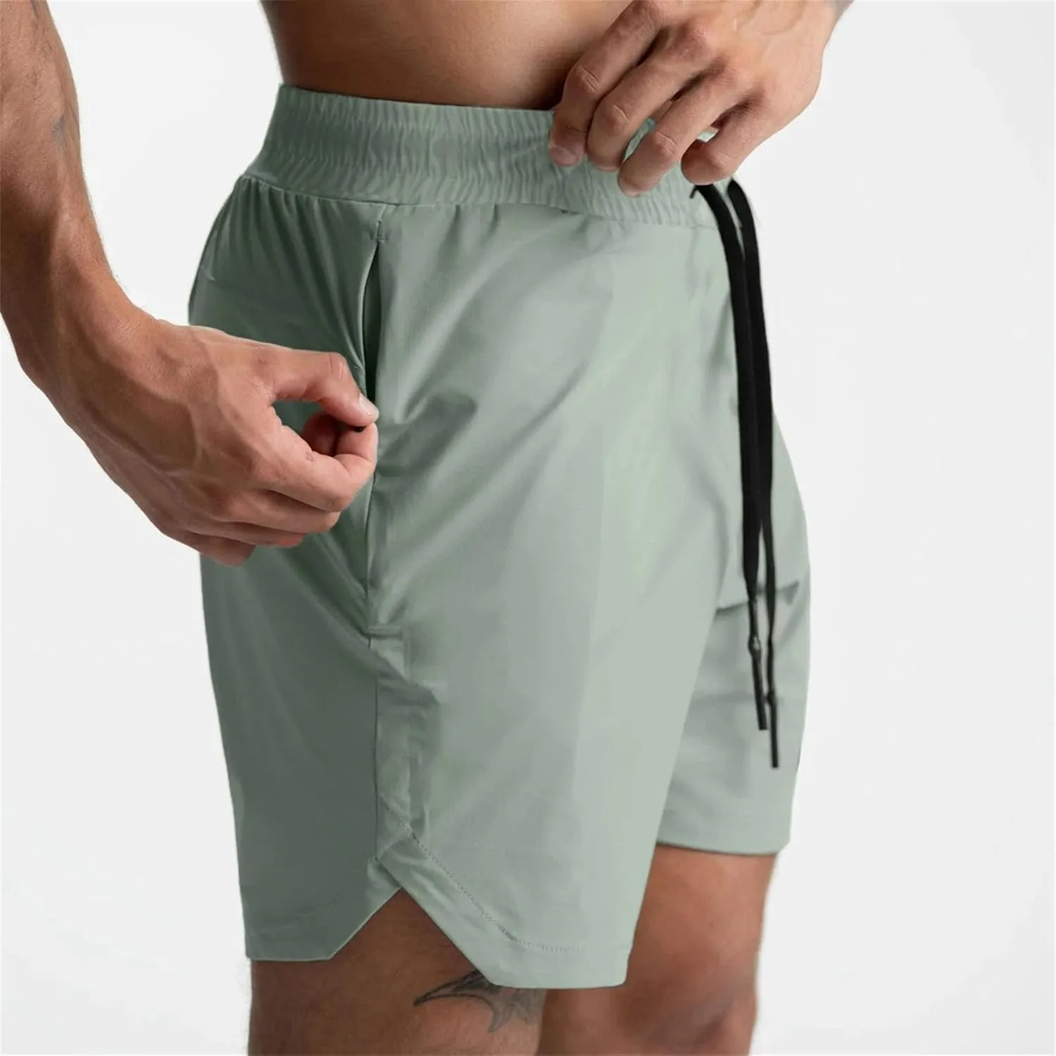 Men's Shorts Single-Layer Woven Quick Dry Solid Color Running Fitness Sports Casual Fifth Pants