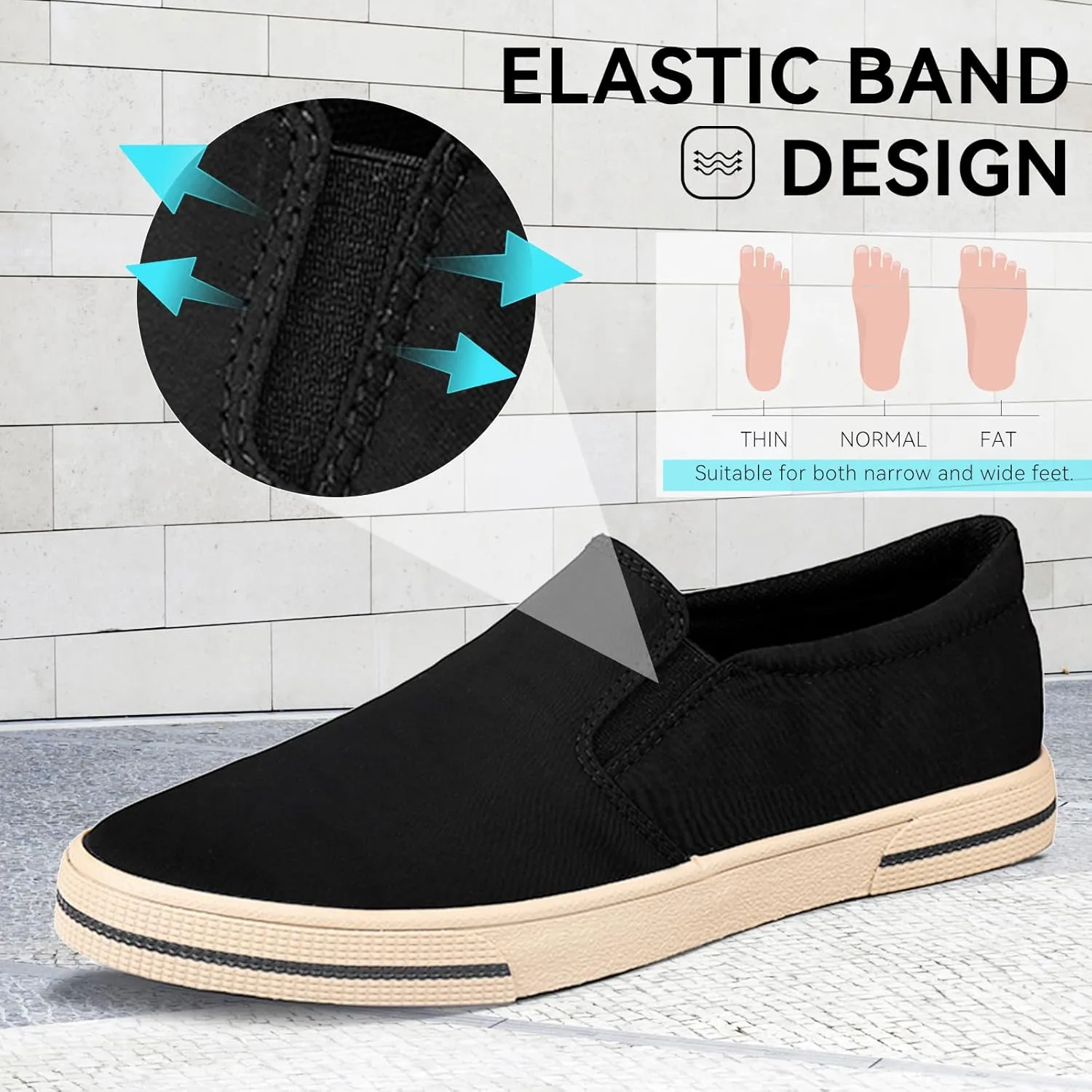 Mens Slip on Shoes Washed Fabric Black Fashion Sneakers Wide Walking Lightweight Causal Footwear Shoes Grey Breathable Loafers for Men