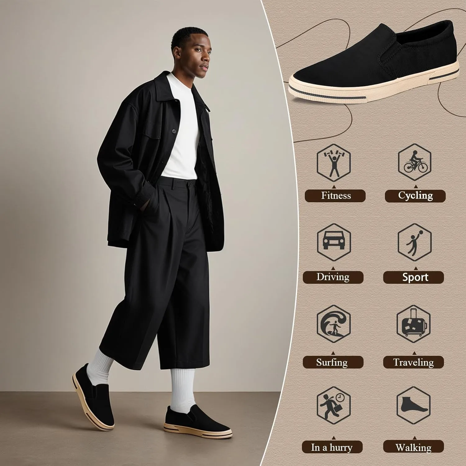Mens Slip on Shoes Washed Fabric Black Fashion Sneakers Wide Walking Lightweight Causal Footwear Shoes Grey Breathable Loafers for Men