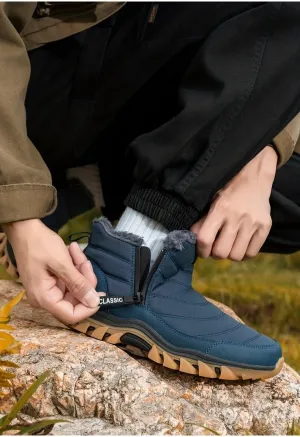 Men's Slip On Snow Boots with Warm Plush Lining, Comfy Non Slip Durable Thermal Side Zipper Design Shoes, Men's Winter Footwear