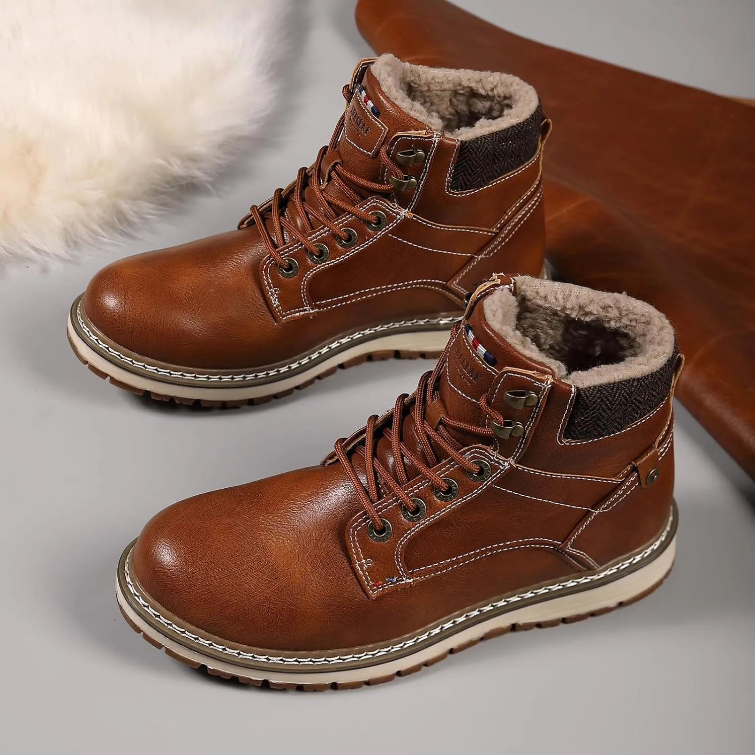 Mens Snow Boots Outdoor Warm Winter Boots Non Slip Fur Lined Shoes