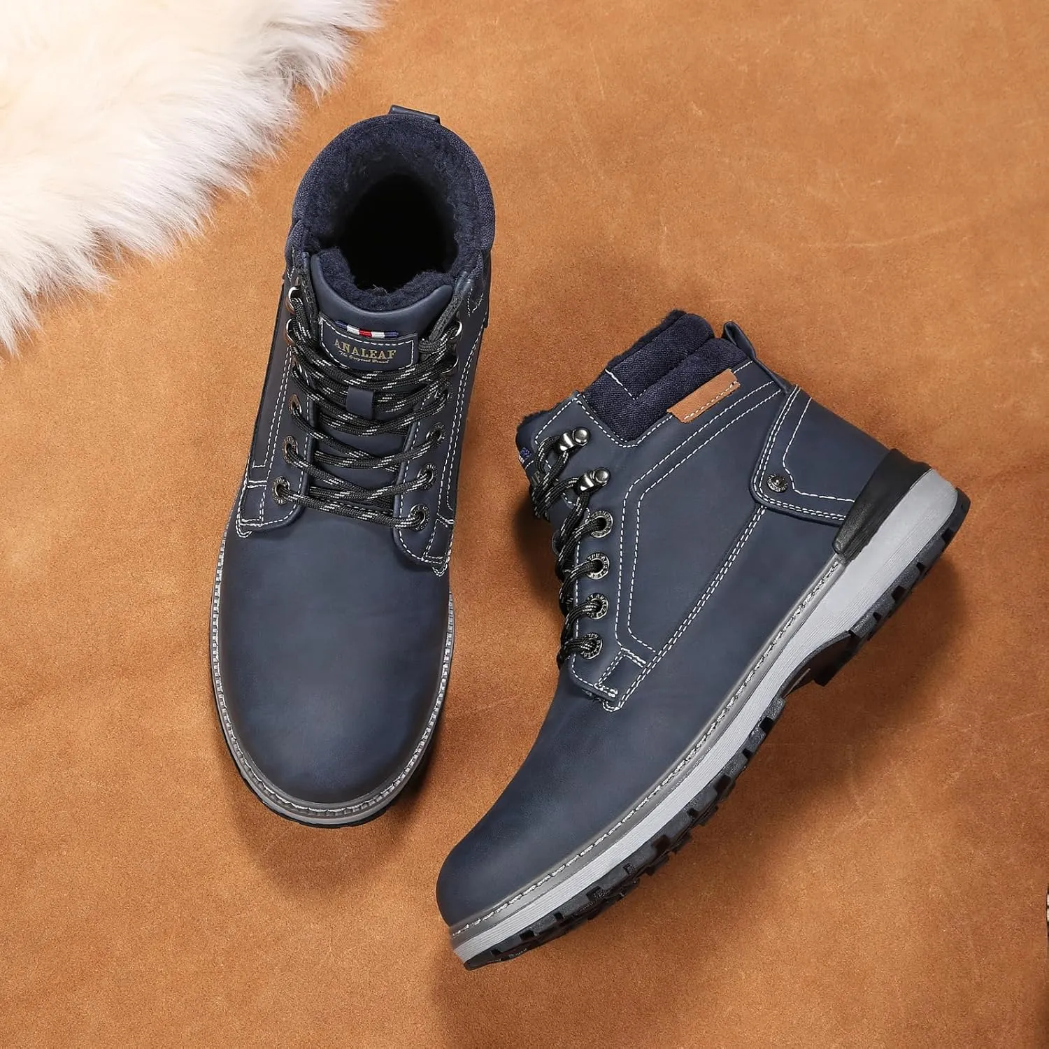 Mens Snow Boots Outdoor Warm Winter Boots Non Slip Fur Lined Shoes