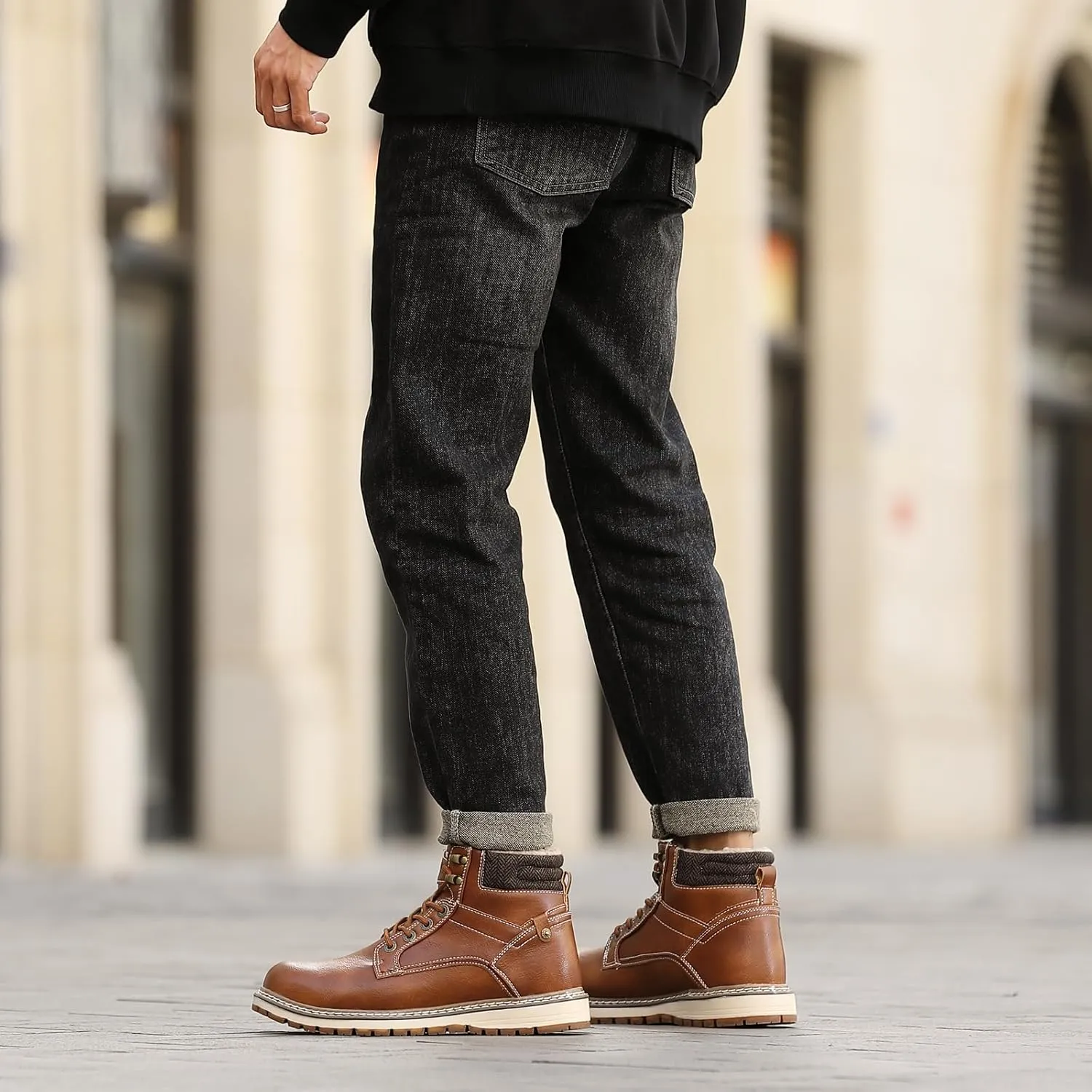 Mens Snow Boots Outdoor Warm Winter Boots Non Slip Fur Lined Shoes