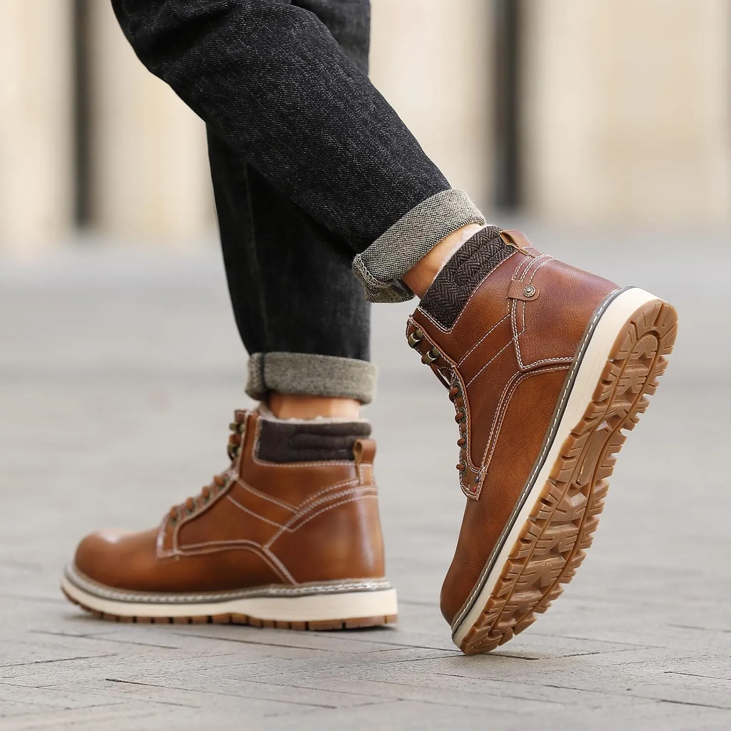 Mens Snow Boots Outdoor Warm Winter Boots Non Slip Fur Lined Shoes