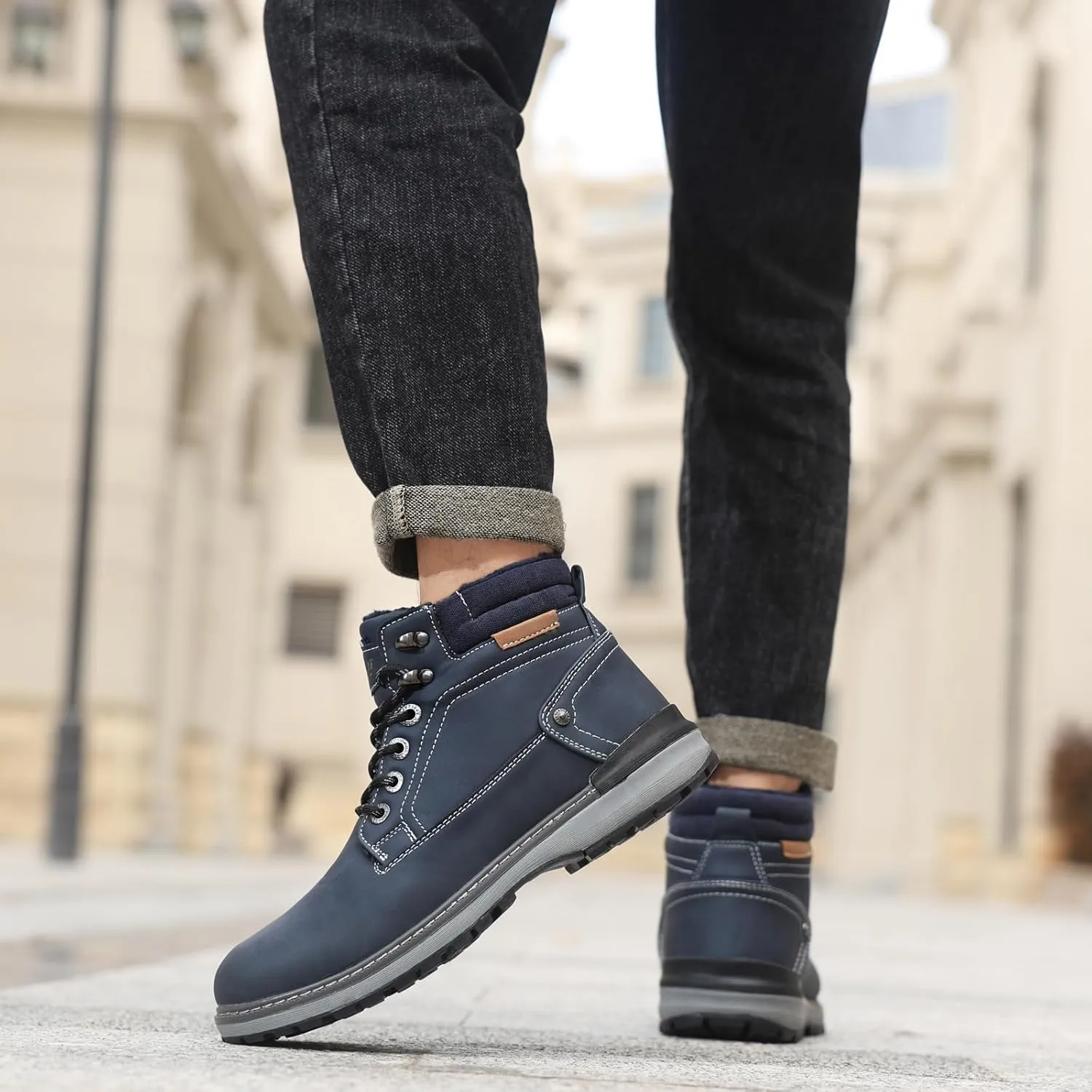 Mens Snow Boots Outdoor Warm Winter Boots Non Slip Fur Lined Shoes