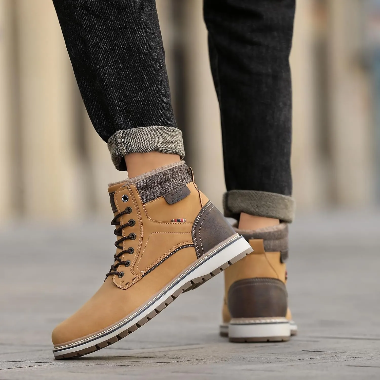 Mens Snow Boots Warm Winter Boots Non Slip Fur Lined Outdoor Shoes