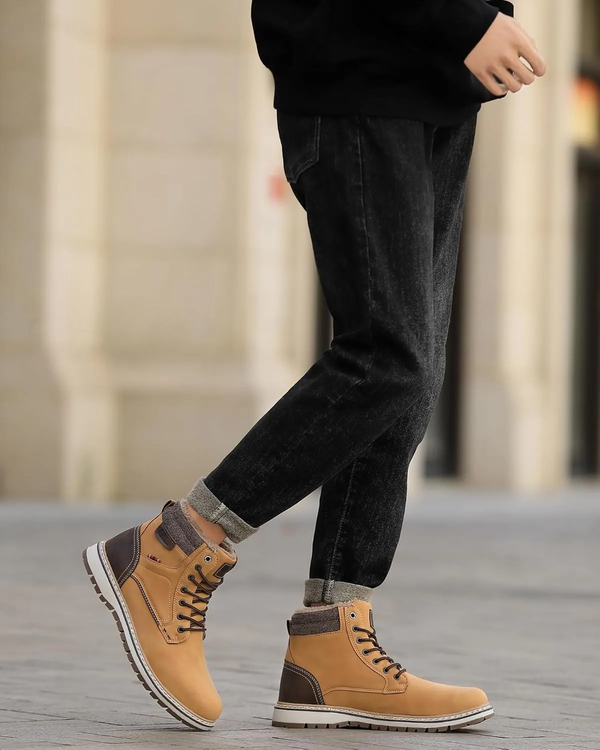 Mens Snow Boots Warm Winter Boots Non Slip Fur Lined Outdoor Shoes