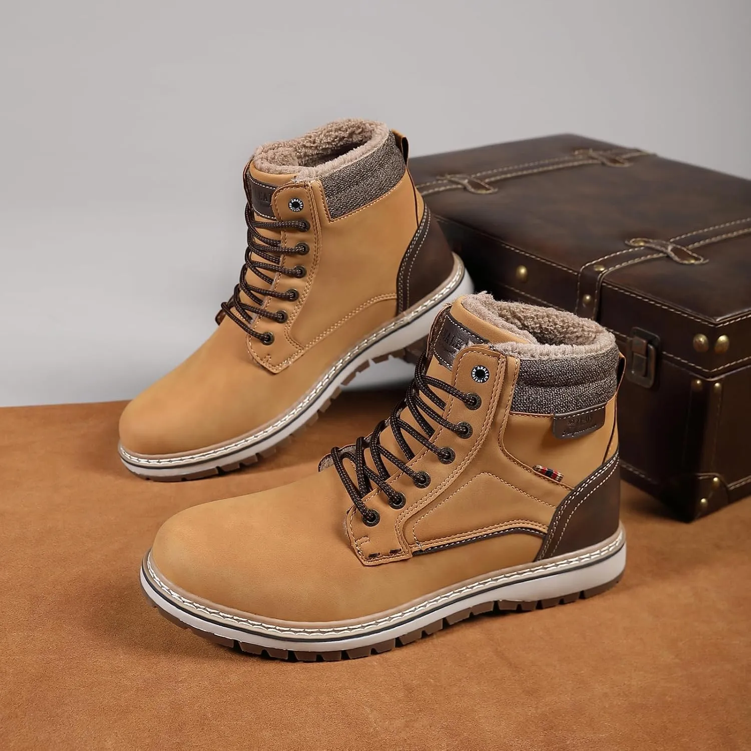 Mens Snow Boots Warm Winter Boots Non Slip Fur Lined Outdoor Shoes