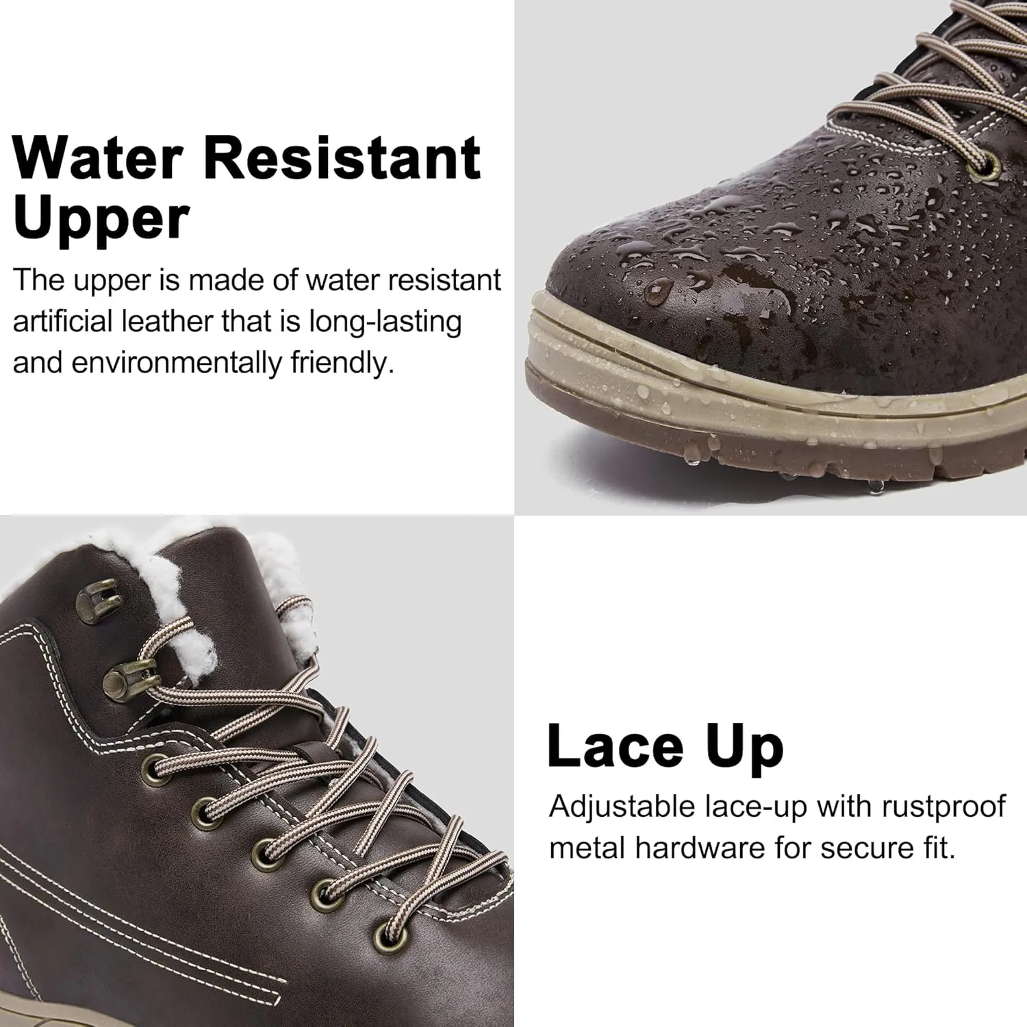 Mens Snow Boots Waterproof Winter Warm Fur Lined Shoes Non-Slip Insulated Outdoor Hiking Boot