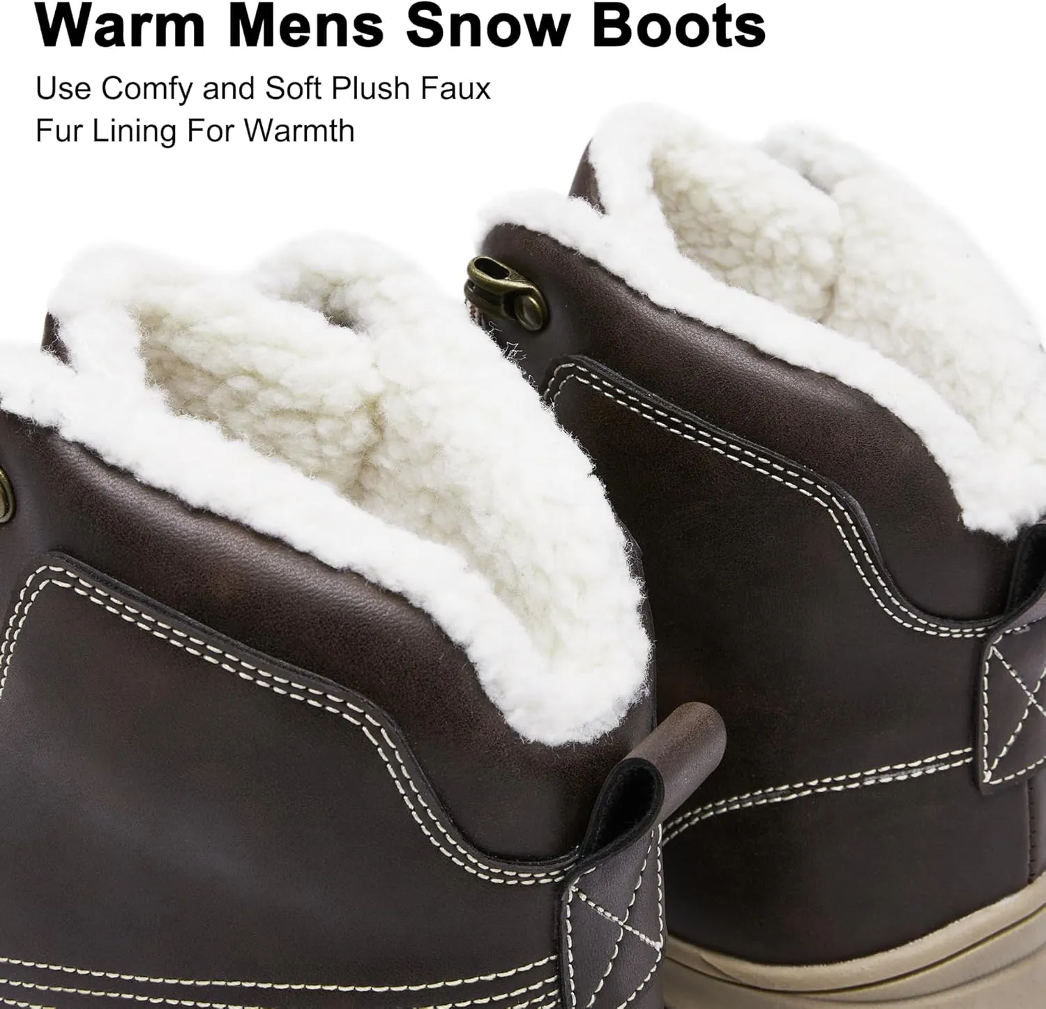 Mens Snow Boots Waterproof Winter Warm Fur Lined Shoes Non-Slip Insulated Outdoor Hiking Boot
