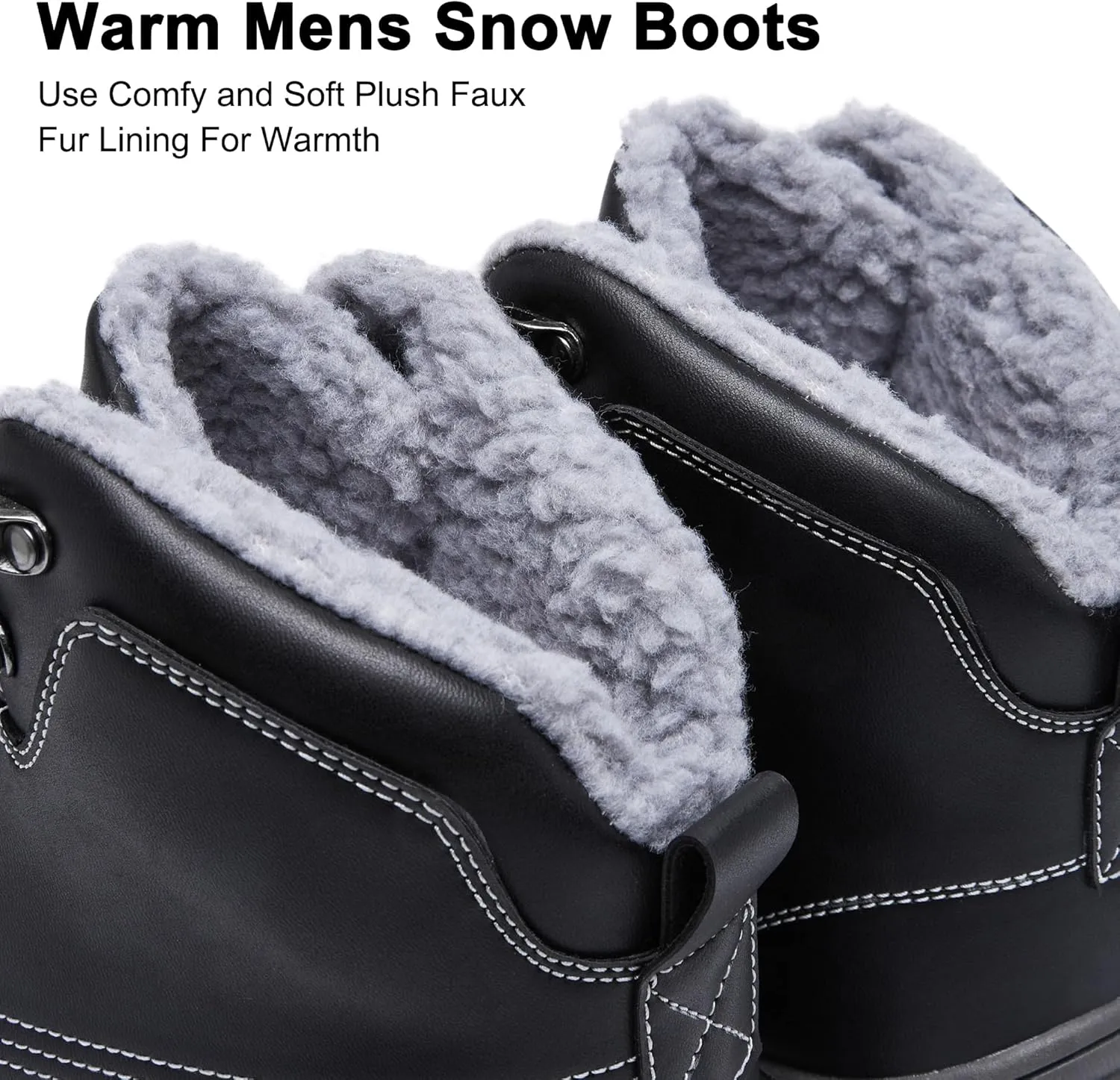 Mens Snow Boots Waterproof Winter Warm Fur Lined Shoes Non-Slip Insulated Outdoor Hiking Boot
