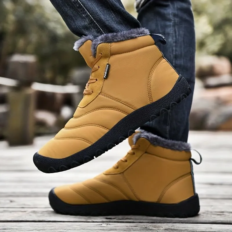 Men's Snow Boots, Winter Thermal Shoes, Windproof Hiking Boots with Fuzzy Lining