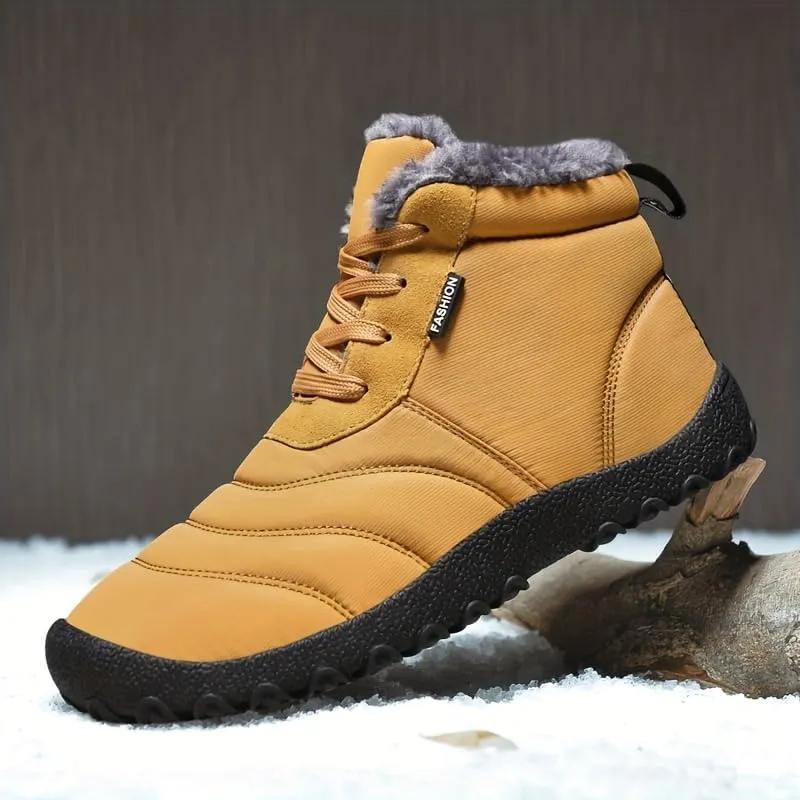 Men's Snow Boots, Winter Thermal Shoes, Windproof Hiking Boots with Fuzzy Lining